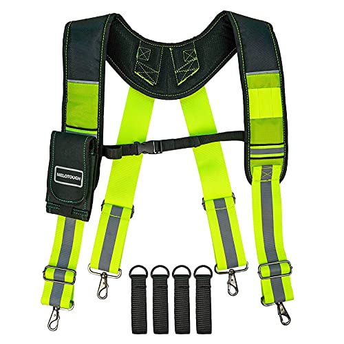MELOTOUGH Magnetic Suspenders Tool Belt Suspenders with Large Moveable Phone Holder + Tool Belt Suspenders with Safety Reflective Suspenders