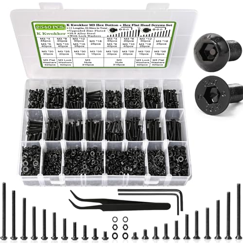 1720Pcs M2 M3 M4 M5 Hex Button Head Cap Screw Kit + 2540Pcs M3 Button Head Screws & M3 Flat Head Screws