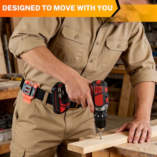 MELOTOUGH Hammer Holder for Belt – Heavy-Duty Orange ABS Holster + Drill Holder for Tool Belt – Orange ABS Holster + Tape Measure Holder for Belt