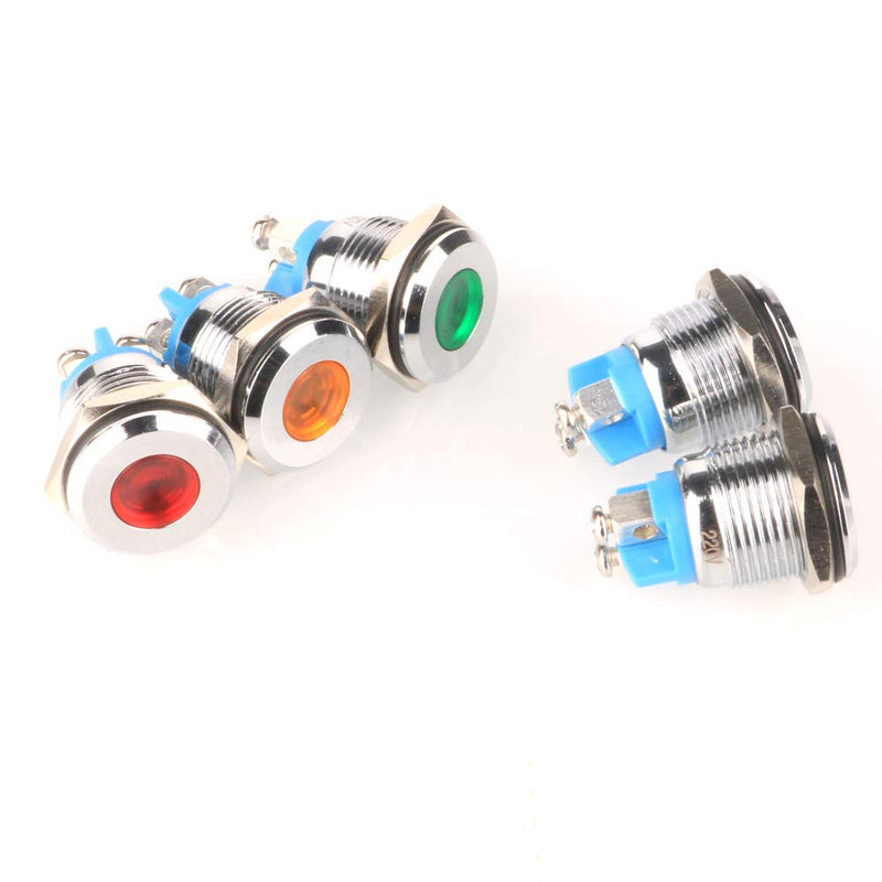 Gebildet 5pcs 16mm 12V-24VDC Stainless Steel Waterproof LED Indicator Light Screw Terminals in 5 Colors Red/Orange/Blue/Green/White 16mm 12V-24V
