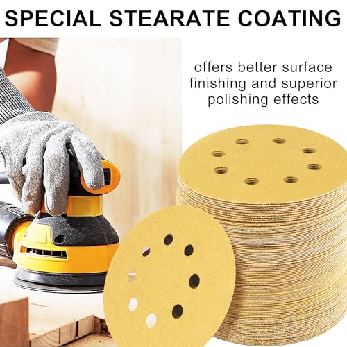 LotFancy 110 PCS 5 Inch 8 Hole Sanding Disc, 60 80 120 150 180 220 320 400 600 800 1000 Grit Aluminum Oxide Sandpaper Assortment, Sand Paper for Wood, Plastic, Rust Removal, Random Orbital Sander Pads 110PCS Assorted Grit