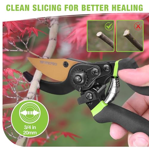 WORKPRO Hori Hori Garden Knife SK5 8.5" Bypass Pruning Shears, Die-cast Aluminum Handle, Hand Pruner for Branches, Flowers, Fruits