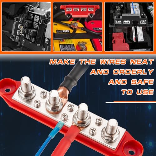 250 A 12 V Busbar 4 x M8 (5/16 Inch) Terminal Bolts DC Bus Bars Distribution Block with Cover, Negative & Positive High Performance Module BusBar Box for Car, Boat, Solar System (M8) M8-Standard