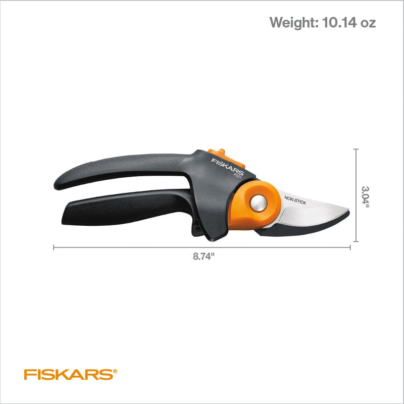 Fiskars PowerGear2 Pruning Shears, Patented Gear Technology & Cam Mechanism Multiplies Leverage, Hardened Steel Bypass Blade, Contoured Rolling Handle Reduces Hand Fatigue, 3/4" Cut Capacity