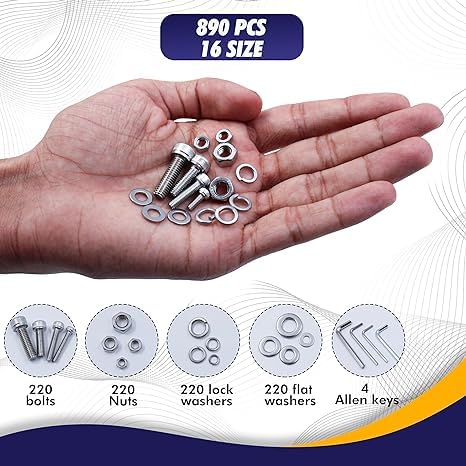 2 in 1 Fender Washers for Screws & Bolts (225Pcs) & Metric Screws Assortment Kit 30 Sizes (890pcs)