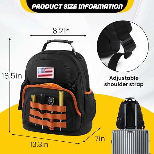 Tool Backpack Heavy Duty with Removable Organizer, Electrician Backpack for Tools with Multiple Pockets & Padded Shoulder for Plumber, HVAC, Cable Technician Yellow