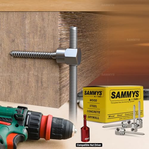 Sammys 8021957-25 1/4 x 2'' Horizontal Rod Anchor Super Screw with 3/8 in. Threaded Rod Fitting, for Wood (Pkg.=25) , Zinc 1/4 x 2"
