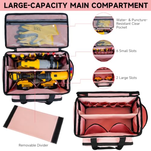 Pink Tool Bag for Women, Heavy-Duty 15-Inch Portable Tool Box Tote Pink