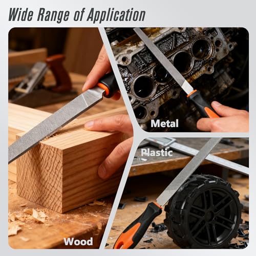 19Pcs Hand Metal File Set 4Pcs Flat/Triangle/Half-Round/Round T12 Carbon Steel Files with 14pcs Needle Files, 1 Steel Brush for Shaping Metal Wood Model and Tools