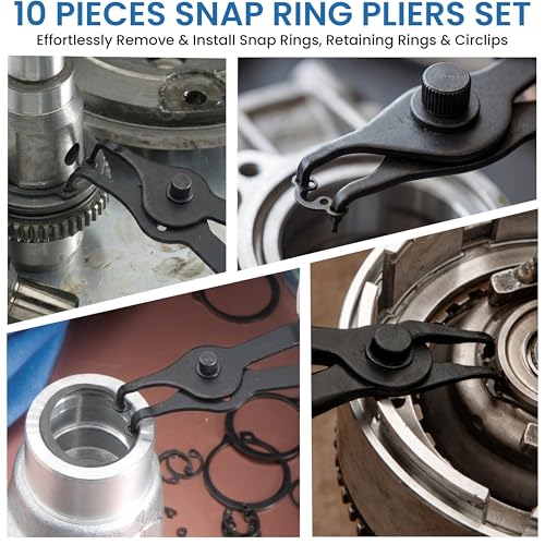 Snap Ring Pliers Set 10 Piece Kit Heavy Duty, Internal External Circlip