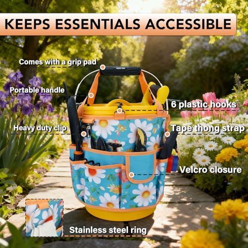 KUNN Garden Tool Waist Belt - 4 Deep Pockets Tool Apron for Women Men,Utility Pouch + 5 Gallon Bucket Organizer 18-Pocket Tool Bag with Hangable Handle