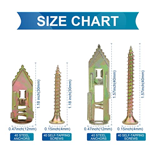 NINDEJIN 160 PCS Drywall Self-Drilling Anchor + M4 Self Tapping Screws Kit