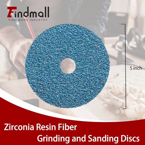 findmall Abrasives 25Pcs Fiber Disc 5 Inch Zirconia Resin Fiber Grinding and Sanding Discs 7/8 Inch Center Hole 36 Grit 5 Inch x 7/8 Inch 36 Grits