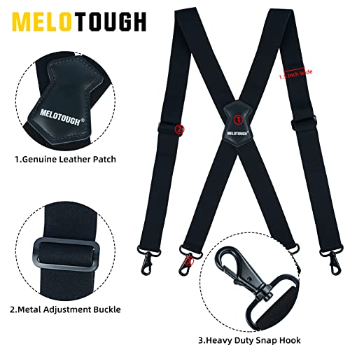 MELOTOUGH Tool Belt Suspenders Tool Harness for Heavy Duty Work Movable shoulder Pads,Mens Suspender 1.5 Inch Wide X Back Suspenders Black Adjustable Elastic Suspenders Braces