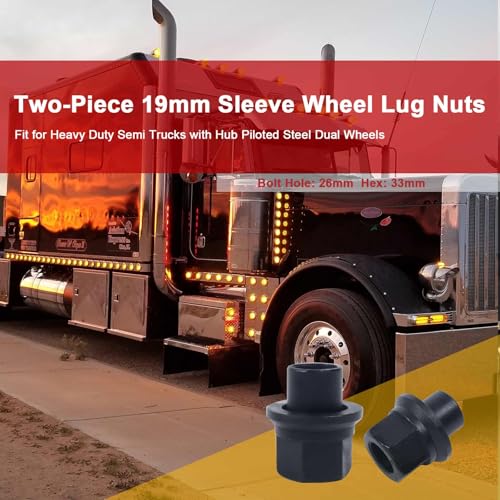 6 Pack Two-Piece 19mm Sleeve Wheel Lug Nuts Fit for Heavy Duty Semi Trucks 6
