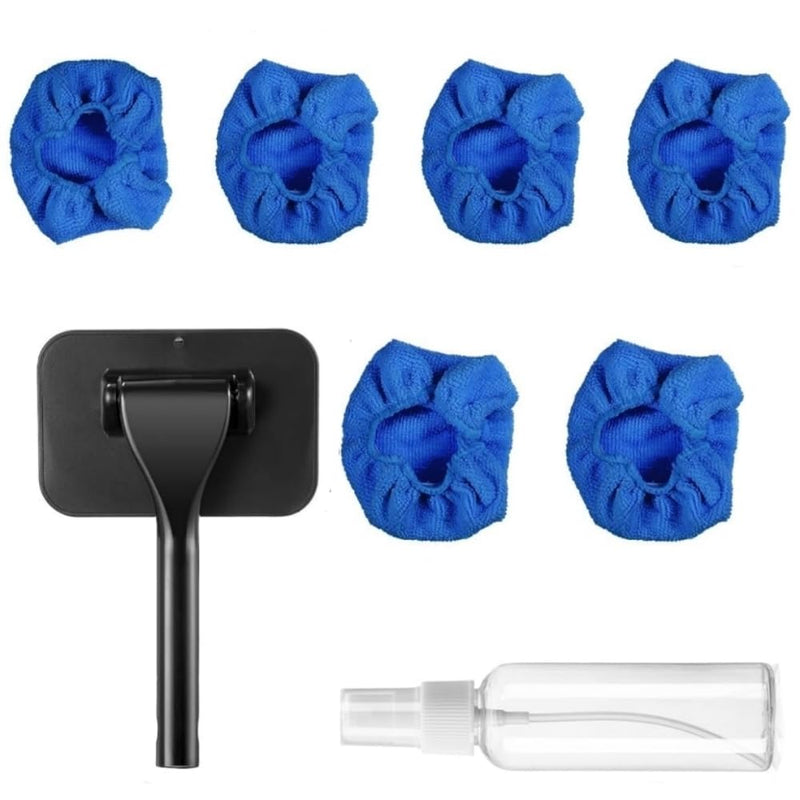 Windshield Cleaning Tool Car Window Cleaner with 5 Reusable and Washable Microfiber Pads and Extendable Handle Auto Inside Glass Wiper Kit blue