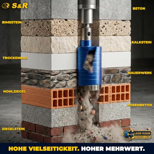 S&R Diamond Core Bit 68mm SDS-plus Can Drill Bit for Concrete, Solid Brick, Hollow Brick, Masonry, Sand-lime Brick, Poroton and Natural Stone, Dry Drill Bit for Sockets Ø 68 mm | L: 90mm