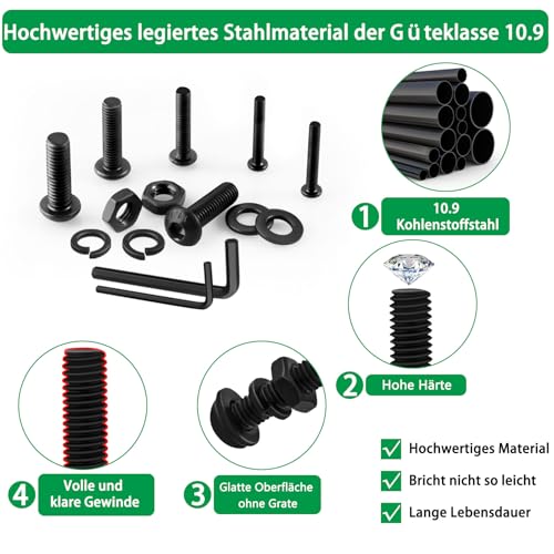 260 Pieces Phillips Pan Head Self-Tapping Screws, Wood Screws Assortment Kit, Black Carbon Steel, M3/M4/M5/M6 and 1500PCS M2 M3 M4 M5 M6 Hex Button Head Cap Metric Bolts and Nuts Kit
