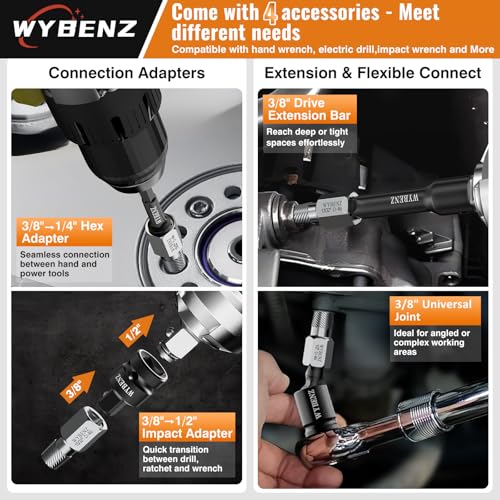 17Pcs Screw Extractor Set, 3/8" Inch Drive Multi-Spline Screw Extractor Kit 17pcs