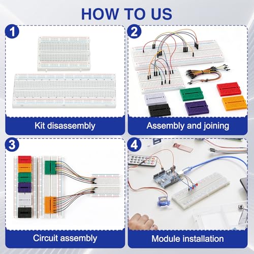 Breadboard Kit con 830、400 Breadboard 6 Mini Breadboard 65 Bridges | Breadboard Kit Breadboard Electron ik Proto Shield Distribution for Arduino and Electrical Connections