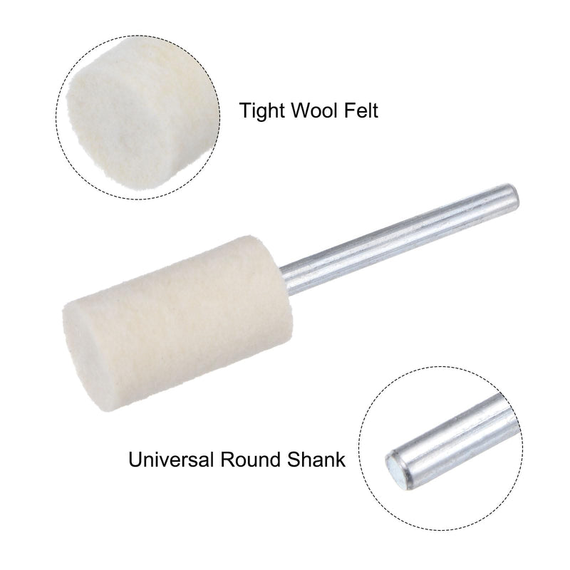 QUARKZMAN 10 mm Wool Felt Mounted Tips Conical Cylindrical Polishing Pencils Burr Grinding Wheels with 1/8 Inch Shank Pack of 24 | Mounted Conical Cylindrical Tips with 1/8" Shank