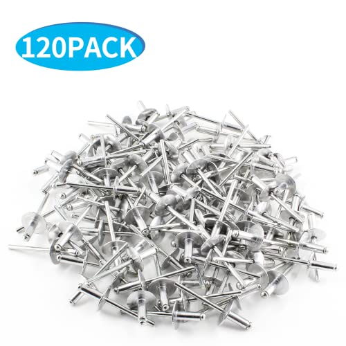 Jiozermi 120 Pcs Aluminum Blind Rivets, 3/16” x 1/2” Pop Rivets Assortment, Silver (Pack of 2) 3/16” x 1/2”, 120 Pcs (Pack of 2)