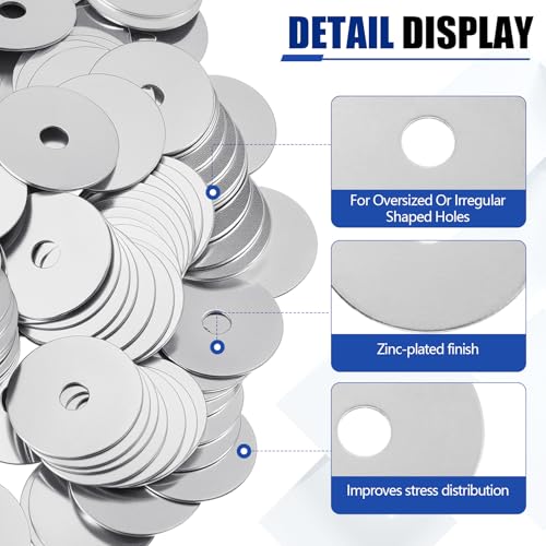 Yaocom 200 Pcs 1/4" x 1-1/4" Fender Washers Silver Zinc Plated 0.04'' Thick 1/4" X 1-1/4"