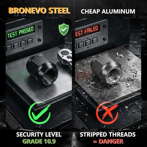 [BRONEVO] 20pc 9/16-18 Spline Lug Nuts with 2 Socket Tools - 2" Long Black Nuts for Aftermarket Wheels - Replacement for Dodge Ram 1500, Dakota, Durango - 60 Degree Conical Seat