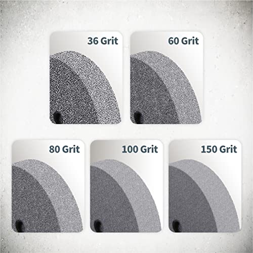 POWERTEC Bench and Pedestal Grinding Wheels, 6 Inch x 3/4 Inch, 1/2 Arbor, 150 & 36 Grit, Aluminum Oxide Bench Grinder Wheel for Bench Grinder, 2PK