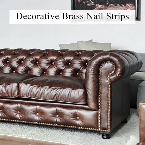 Supkiir 66ft D11mm Upholstery Tack Strip, Brass Decorative Nailhead Trim with Single Tacks, Antique Plated Upholstery Nail Strips Tool for Furniture Sofa Couch Chair Decor
