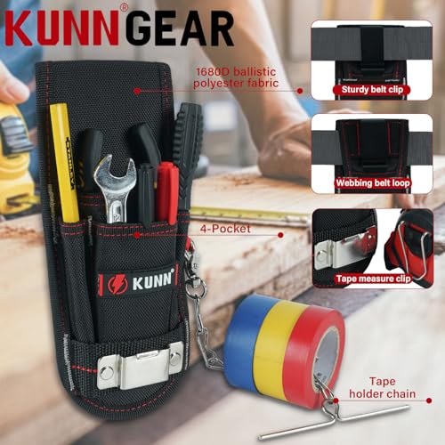 KUNN Tool Belt Suspenders,Heavy Duty 3-Points Padded Construction Work Pouch Suspender for Men with Tool Belt Loops + Small Tool Pouch with Belt Clip, Utility Tool Organizer with Tape Measure Holder