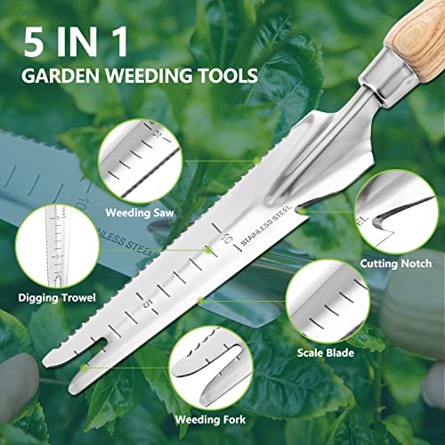Berry&Bird Gardening Hand Tool Set - 3PCS Stainless Steel Garden Tool Kit Multifunctional Tool with Wooden Handle Trowel, Fork & Weeder for Weeding Planting Transplant, Ideal Garden Gift for Women&Men Gardening Tool