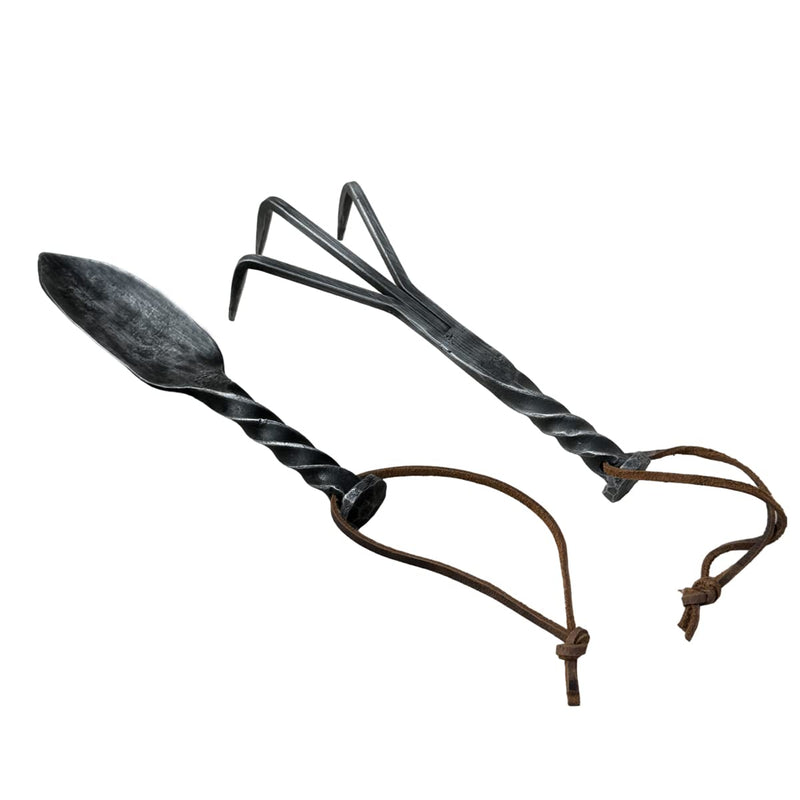 Hand Forged Twisted Metal Garden Tools Set of 2 Pcs Wrought Iron Handmade Garden Transplant Trowel and Rack Tools for Garden Cultivator Black Antique Finish Heavy Duty Garden Tools by Living IDEA