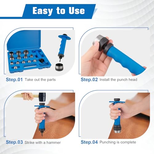 14PCS Hollow Punch Set 3/16" to 1‑3/8", Sharp Hole Punch for Gasket Leather