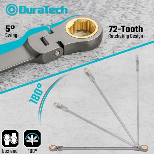 DURATECH Extra Long Anti-Slip Flex-Head Ratcheting Wrench Set, 5-Piece, SAE