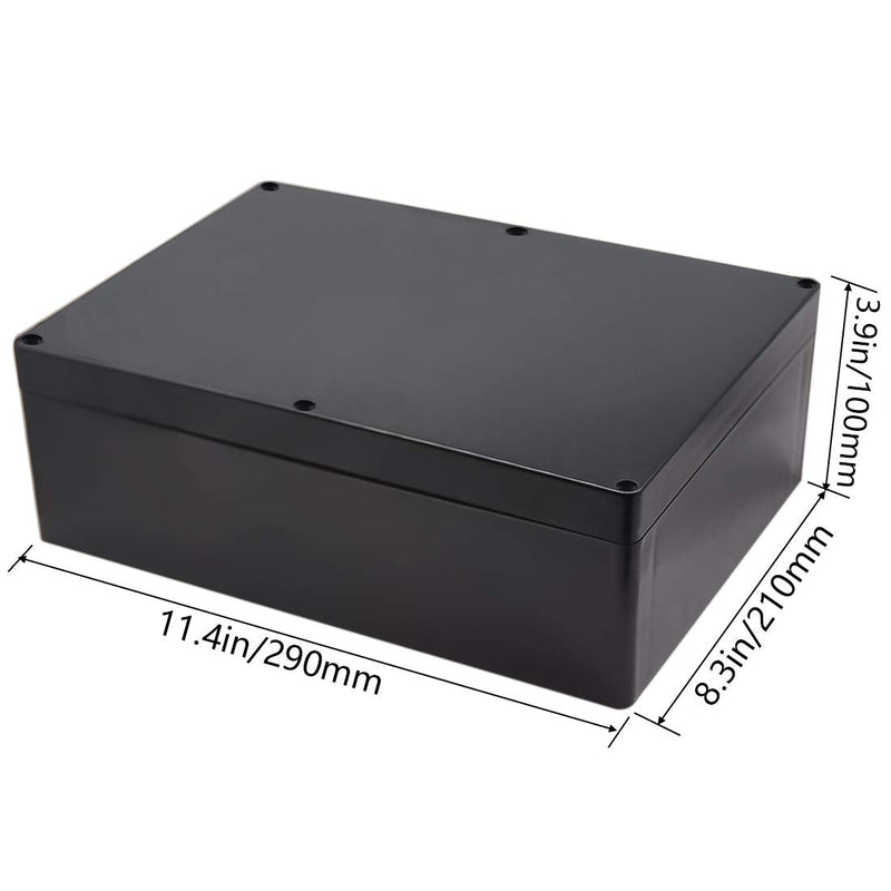Junction Box, Zulkit Project Box IP65 Waterproof Outdoor Box ABS Plastic Electrical Boxes Electronic Enclosure Black 11.42 x 8.27 x 3.94 inch (290 x 210 x 100 mm)(Pack of 1) 11.42'' x 8.27'' x 3.94''(Pack of 1)