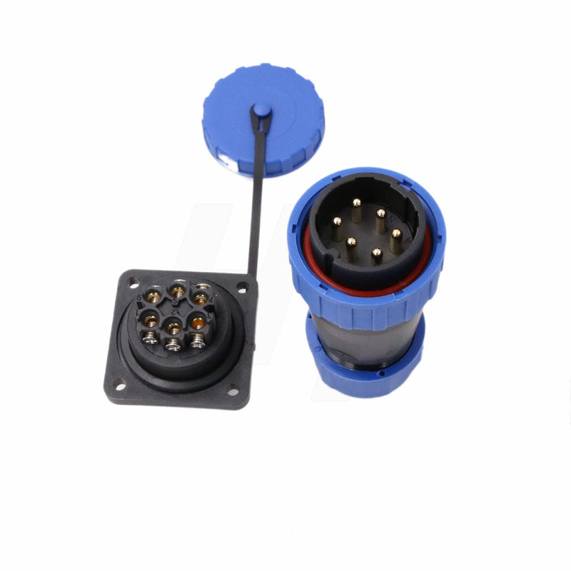 HangTon TY28 6 Pin 25A Screw Crimp Waterproof Connector Plug Socket Bulkhead Head Quick Disconnect for Outdoor Electrical Power Devices Screw Mount