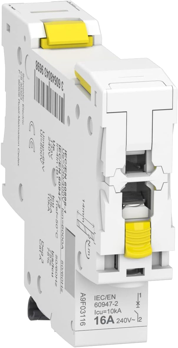 Schneider Electric Acti9 iC60N A9F03116 Circuit Breaker | 1-pin, 16A, B-characteristic, 10kA, 1 piece set of 1