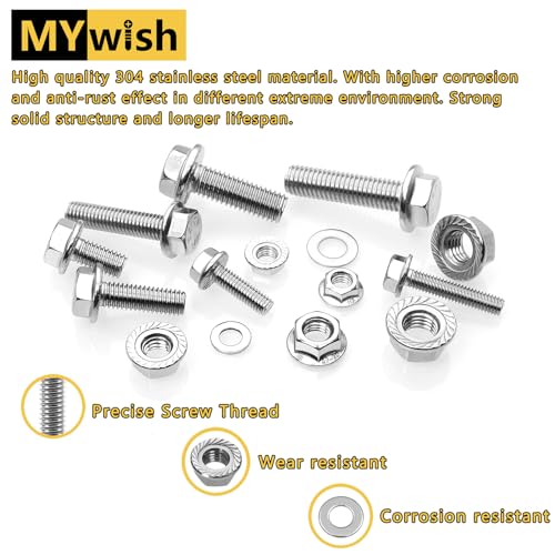 Mywish 105Pcs M8x1.25 Bolt x 16/20/25/30/35mm Flanged Hex Head M8 Bolt & 224Pcs M6 Bolt M6 x 12/16/20/25/30mm, Flanged Hex Head Nuts and Bolts, Metric Assorted Bolts Nuts and Washers Kit