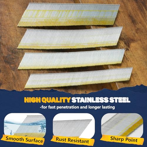 15DA 304 Stainless Steel 34° Angled Finish Nails 1200 Count 2-1/2" 2-1/2" 1200