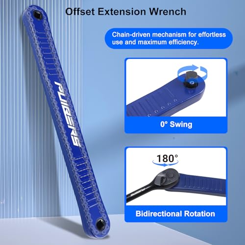 9 Pcs Offset Extension Wrench Set, Chain Drive 13.2" Wrench, 3/8" Ratchet Wrench with 5" Extension Bar, 1/4" 3/8" 1/2" Adapters, Automotive Repair Tool Kit for Tight & Hard-to-Reach Spaces