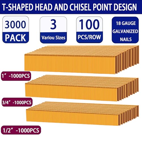 HW HAMWOO 18 Gauge 1/4" Narrow Crown Staples,1/2",3/4",1":3000pcs 3Sizes(1/2",3/4",1")--3000pcs