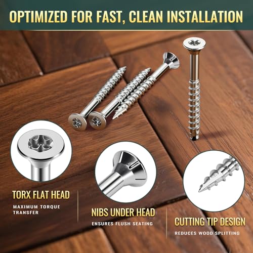 #8 x 1-5/8" Stainless Steel Wood Screws,304HC3 Exterior Deck Screws,300 PCS