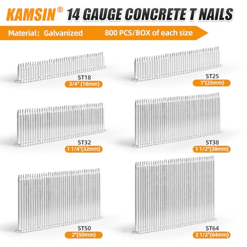 14 Gauge ST50 Concrete T Nails 800PCS/BOX, 2'' (50mm) with ST25 1"(25mm) 800PCS/BOX