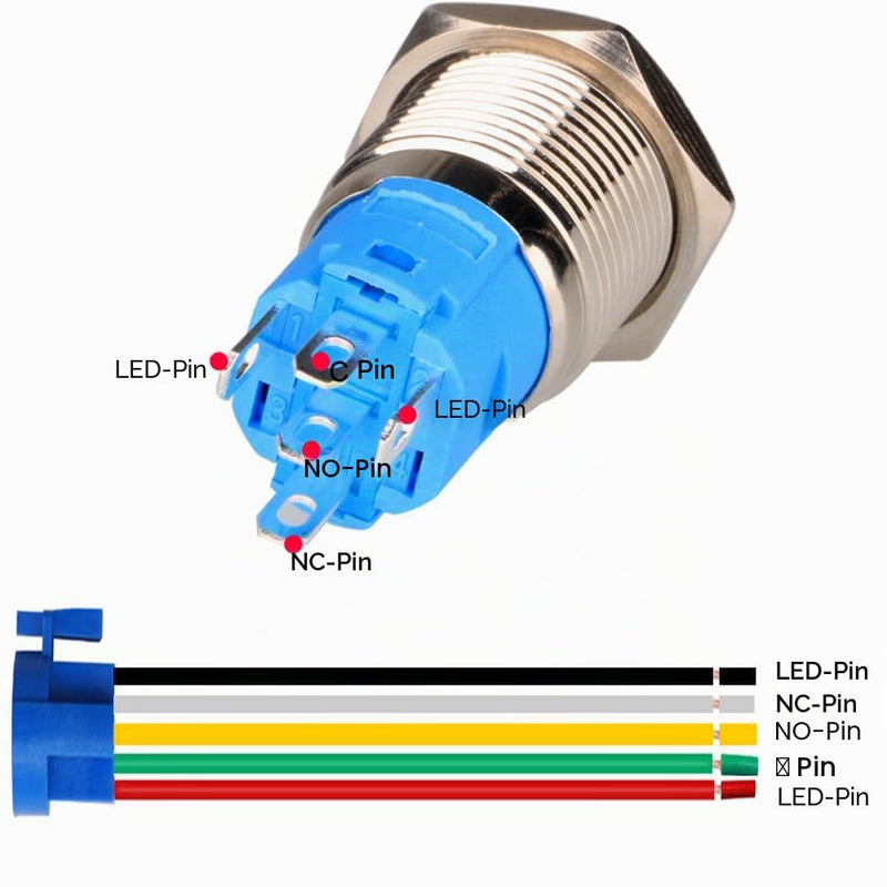 Gebildet 0.87 inch/22 mm Momentary Push Button Stainless Steel Button 230VAC 3A LED 1NO1NC SPDT On/Off Waterproof with Cable Socket Plug (Green LED) Green Light - 230V