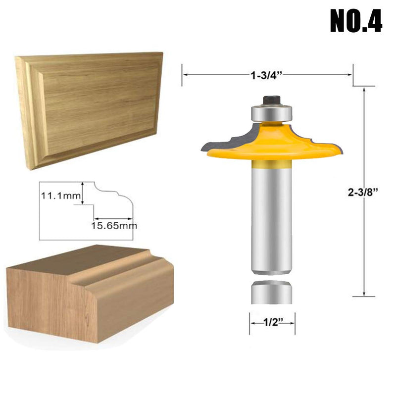LEATBUY Door&Drawer Front Edging Router Bit Set 1/2-Inch Shank 4 PCS, Woodworking Milling Cutter Tools, Carbide Cutter CNC Router(1/2-shadow) RD-A