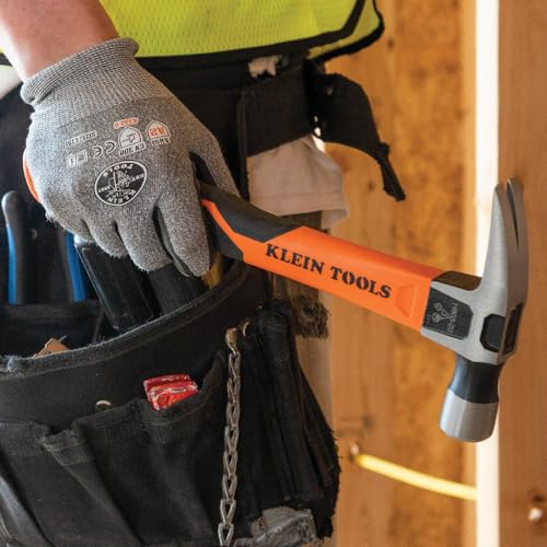 Klein Tools H80816 Straight-Claw Hammer with Smooth Head, 16-Ounce, Fiberglass Non-Slip Shock Absorbing Grip Handle with Tether Hole, 13-Inch