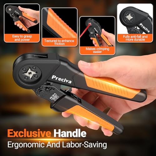 Preciva Ferrule Crimping Tool Kit - AWG 28-5 (0.08-16mm²) Self-Adjustable Ratchet Ferrule Terminals Crimping Tool, Quadrilateral Ferrule Crimper with 1500Pcs Ferrules Connectors Ferrule Crimper & Connectors