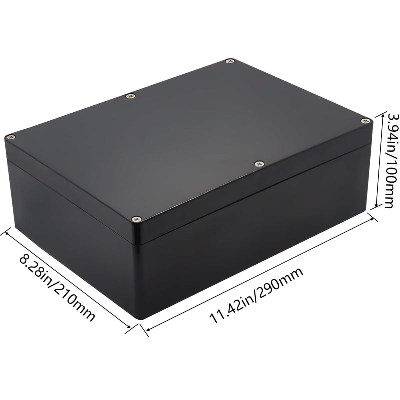 Junction Box IP65 Waterproof ABS Plastic Electrical Project Case Power Junction Boxes, Project Box with 4 PCS M16 Cable Glands 11.42x8.27x3.94 inch (290 x 210 x100 mm) 11.42“x8.27”x3.94“ Black