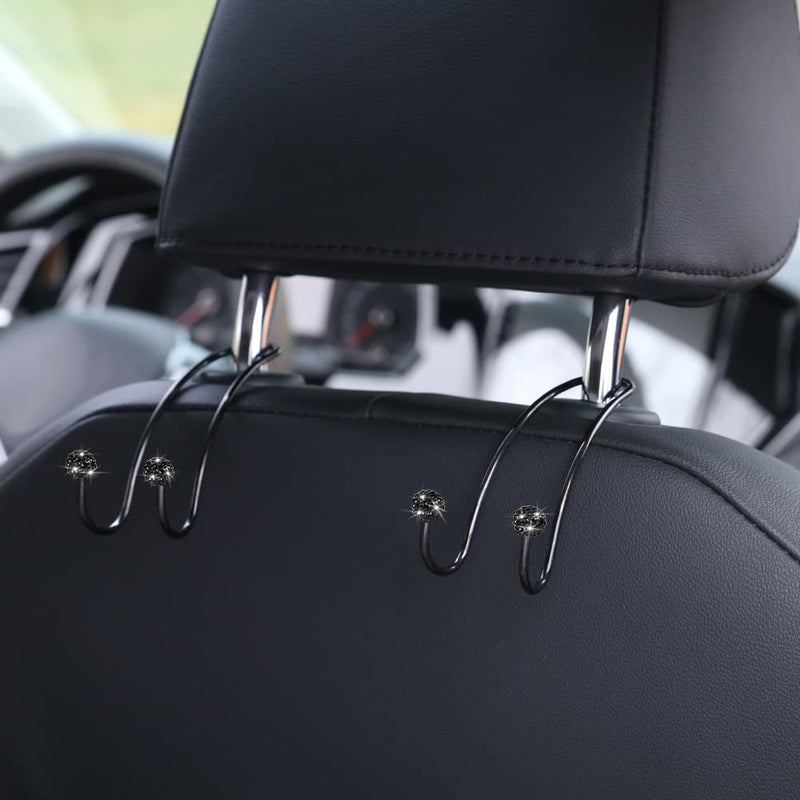 SAVORI Auto Hooks Bling Car Hangers Organizer Seat Headrest Hooks Strong and Durable Backseat Hanger Storage Universal for SUV Truck Vehicle 2 Pack (Black A) Black A